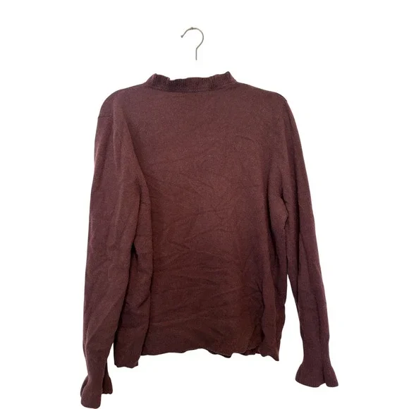 Sundance Burgundy Ruffle V Neck, Ruffle Cuff, Cashmere Sweater Women's XL - Picture 2 of 5